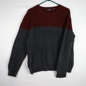 Claiborne Mens Sweater Large Round Neckline Long Sleeve Ribbed‎ Gray/Red Cotton
